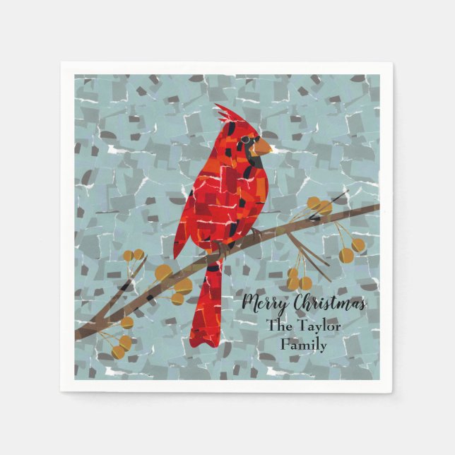Servilleta De Papel Cardenal Rojo, el ave de la Navidad (Anverso)