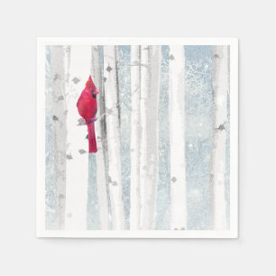 Servilleta De Papel Cardenal rojo en un hermoso bosque nevado de árbol