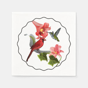 Servilleta De Papel Cardenal y colibrí con Lirio Rosa e Ivy