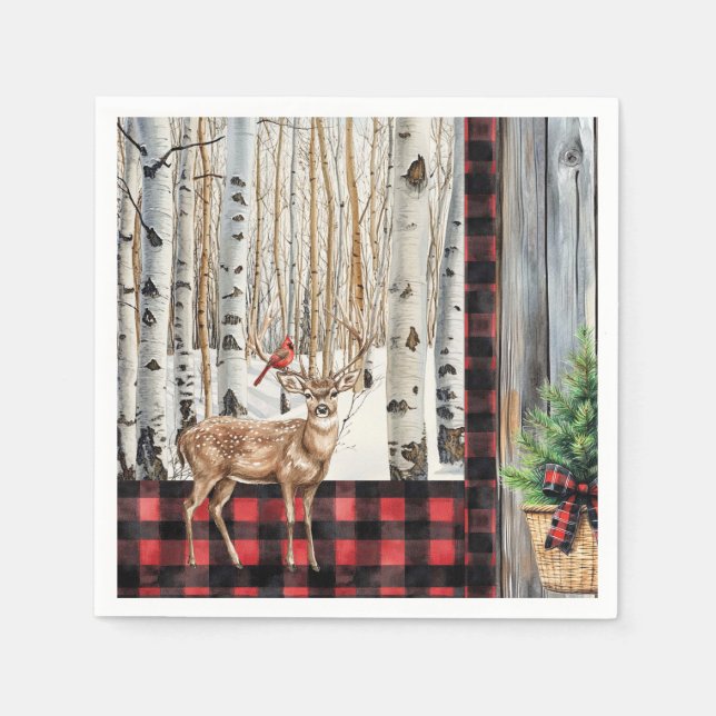 Servilleta De Papel Cardenal y papel de ciervo en invierno (Anverso)