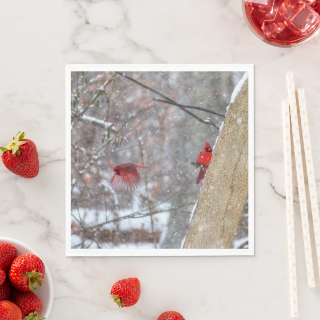 Servilleta De Papel Cardenales en la nieve (In situ)