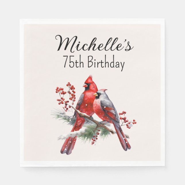 Servilleta De Papel Cardenales rojos cumpleaños 75  (Anverso)