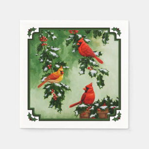 Servilleta De Papel Cardenales rojos del norte y Holly