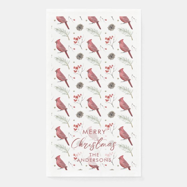 Servilleta De Papel Cardenales rojos y Navidades Personalizados de Win (Anverso)