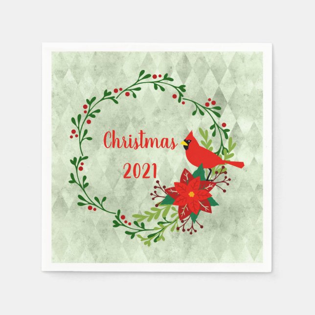 Servilleta De Papel Cardenales Wreath Personalizados (Anverso)