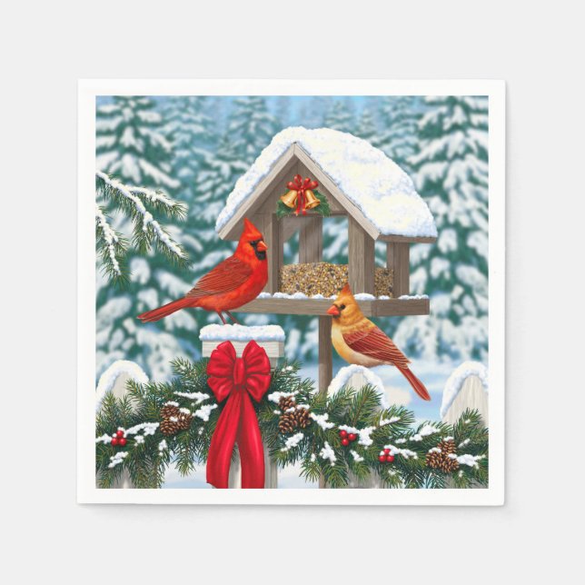 Servilleta De Papel Cardenales y Navidades Alimentador de aves (Anverso)