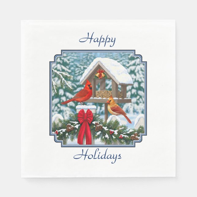 Servilleta De Papel Cardenales y Navidades Alimentador de aves (Anverso)