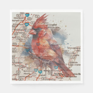 Servilleta De Papel Cardinal en mapa de carreteras de Virginia Arte Ac