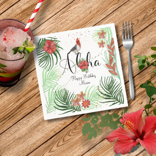 Servilleta De Papel Cardinal Rojo Hawaiano Auténtico y Floral Tropical