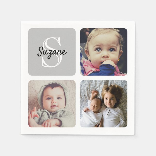 Servilleta De Papel Cargar tu foto monogramada (Anverso)