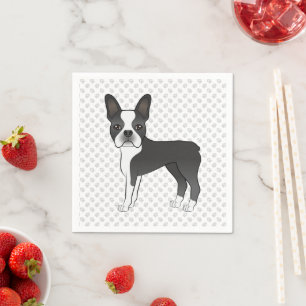 Servilleta De Papel Caricatura de Black And White Boston Terrier Perro