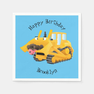 Servilleta De Papel Caricatura graciosa amarilla con bulldozer