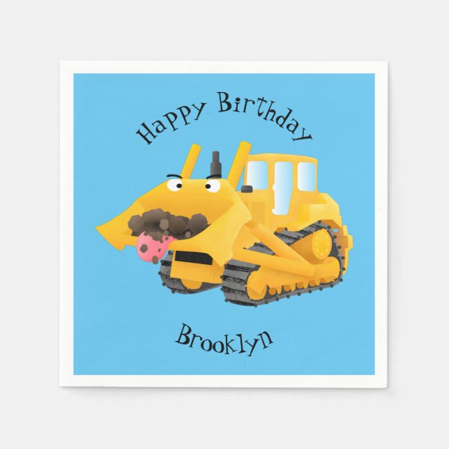 Servilleta De Papel Caricatura graciosa amarilla con bulldozer (Anverso)