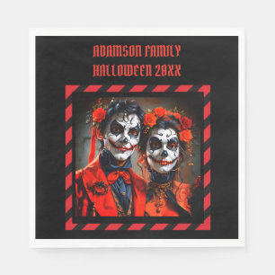Servilleta De Papel Caricatura roja y negra pareja Dia de los Muertos