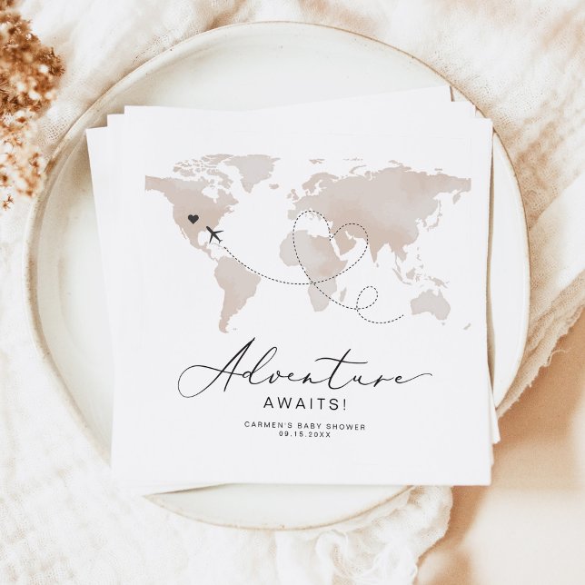 Servilleta De Papel CARMEN Beige Map Adventure Baby Shower (Subido por el creador)