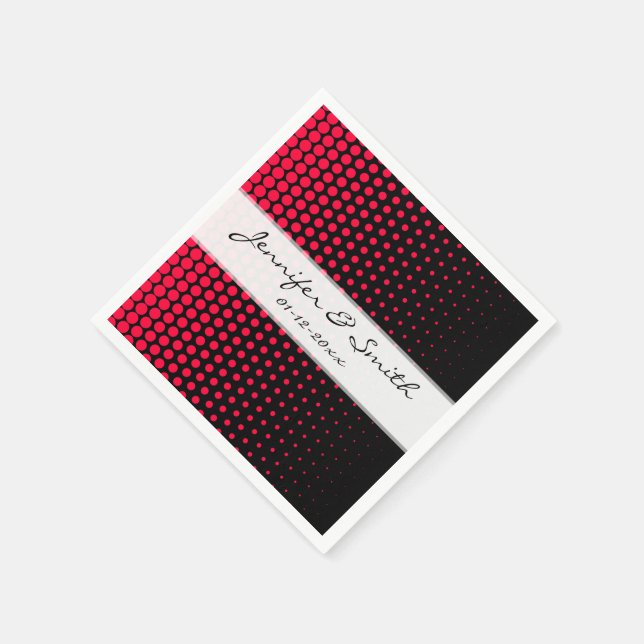 Servilleta De Papel Carmine Red Polka Dot Moderno Negro (Borde)