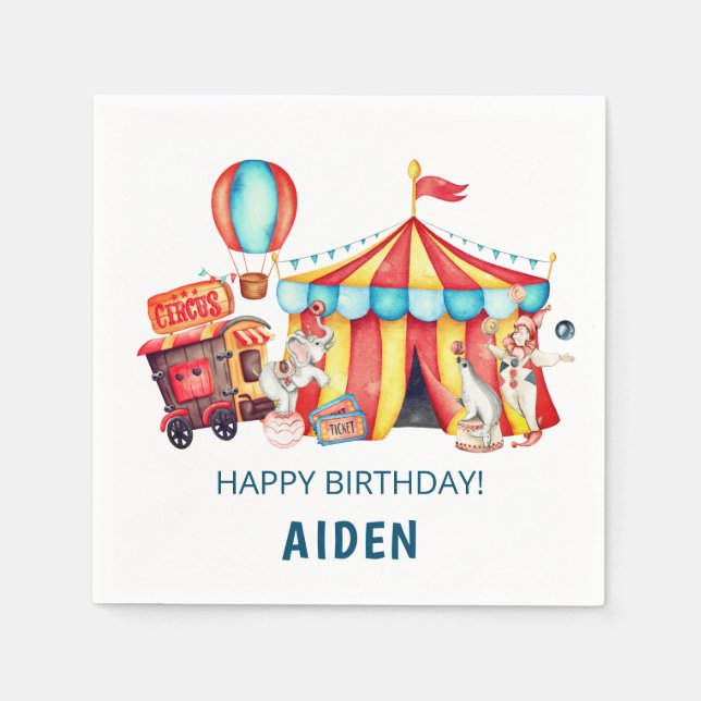 Servilleta De Papel Carnaval Circo Big Top Blue Birday (Anverso)