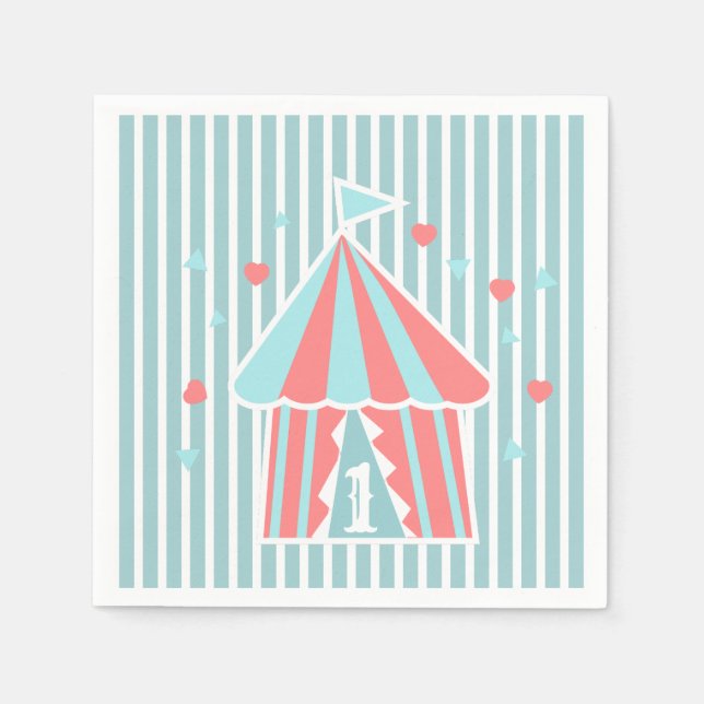 Servilleta De Papel Carpa de Circo Adorable Cumpleaños Primero  (Anverso)