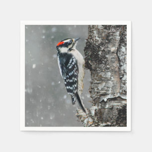 Servilleta De Papel Carpintero lechoso en nieve - Fotografía original