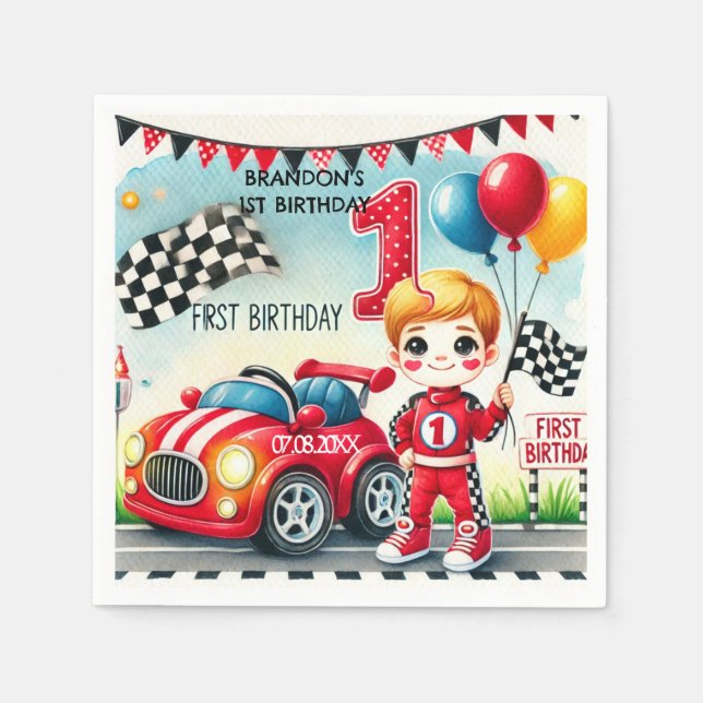 Servilleta De Papel Carreras Car Boy Primer Fiesta de cumpleaños (Anverso)
