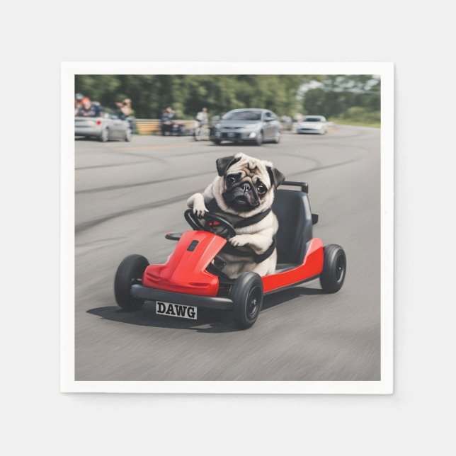 Servilleta De Papel Carreras de karting con Pug (Anverso)