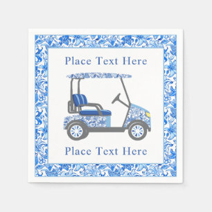 Servilleta De Papel Carrito de Golf de Flores Azules y Blancas Elegant