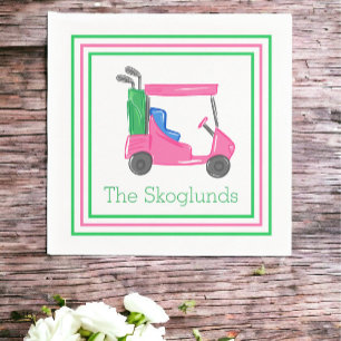 Servilleta De Papel Carrito de Golf Rosa Personalizado / Rosa y Verde