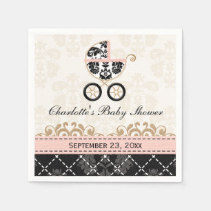 Servilleta De Papel Carro rosado Baby Shower del damasco