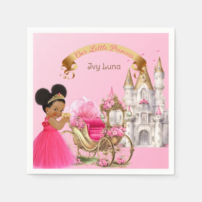 Servilleta De Papel Carruaje de Castillo de Princesa Real Rosa Dorado  (Anverso)