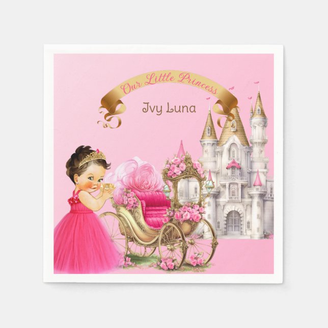 Servilleta De Papel Carruaje de Castillo de Princesa Real Rosa Dorado  (Anverso)