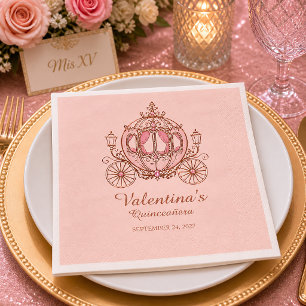Servilleta De Papel Carruaje de Princesa Rosa Sonrojado Quinceañera