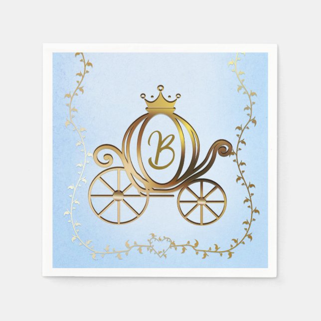 Servilleta De Papel Carruaje Dorado Princesa Cuento Azul Real (Anverso)