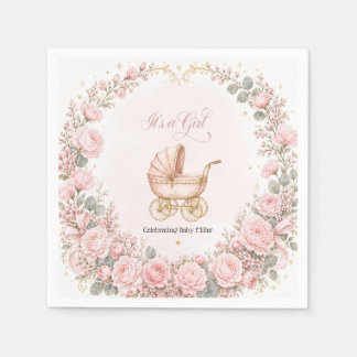 Servilleta De Papel Carruaje Rosa Es una Niña Cumpleaños Personalizado