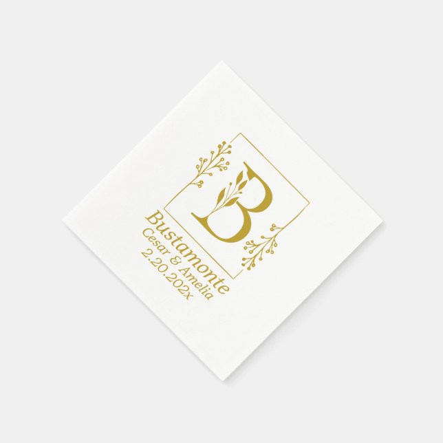 Servilleta De Papel Carta botánica B de oro moderna (Borde)