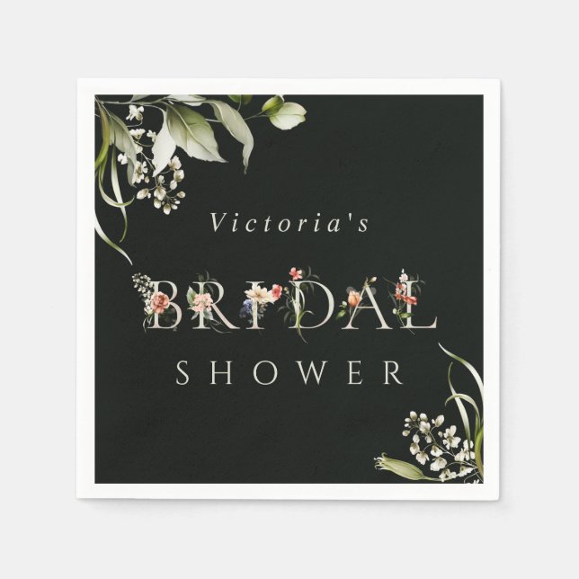 Servilleta De Papel Carta Botánica Floral Verde Oscura Ducha Bridal (Anverso)