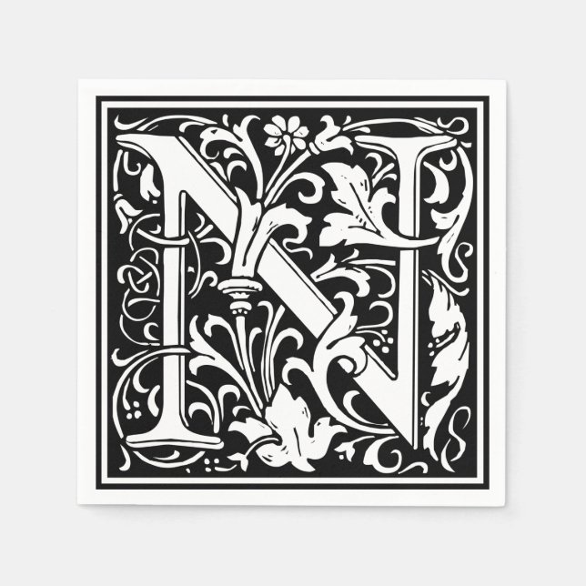 Servilleta De Papel Carta N Monograma medieval Art Nouveau (Anverso)