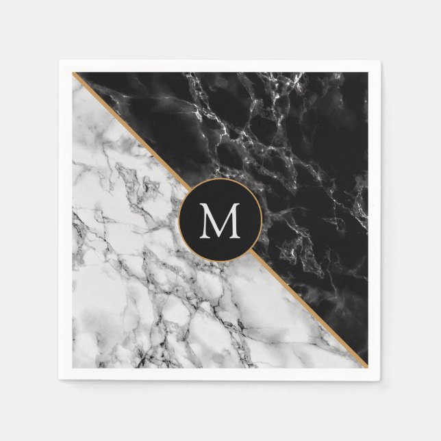 Servilleta De Papel Carta personalizada Napkins Black White Marble (Anverso)