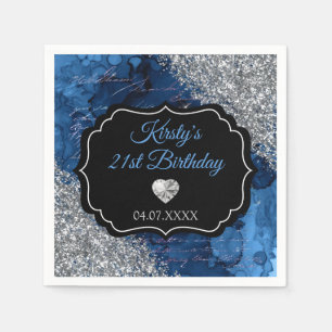 Servilleta De Papel Cartas de Sirena Azul Brillo Plateado Cumpleaños