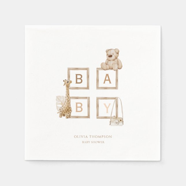 Servilleta De Papel Cartas Neutrales de Bloques de Madera Boho (Anverso)