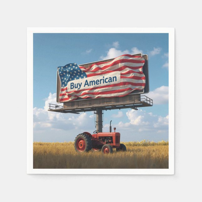 Servilleta De Papel Cartel de Comprar Americano con Tractor Antiguo (Anverso)
