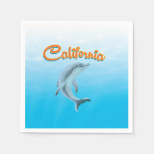 Servilleta De Papel Cartel de viaje del delfín vintage de California