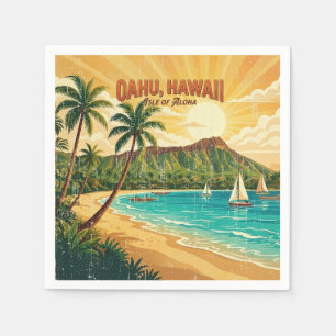 Servilleta De Papel Carteles de viaje vintage hawaianos - Oahu