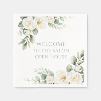Servilleta De Papel Casa abierta floral de rosa blanca personalizada