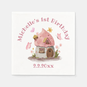 Servilleta De Papel Casa de cuento de hadas 1er cumpleaños rosa lindo 