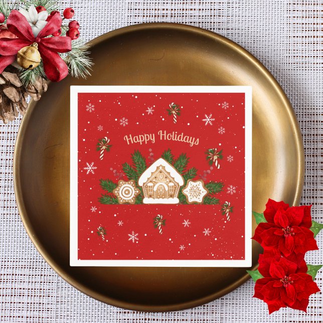 Servilleta De Papel Casa de Gingerbread Felices Fiestas Fiesta Verde R (Subido por el creador)