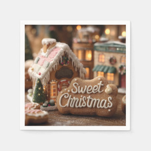 Servilleta De Papel Casa de Jengibre Acogedora y "Dulce Navidad"