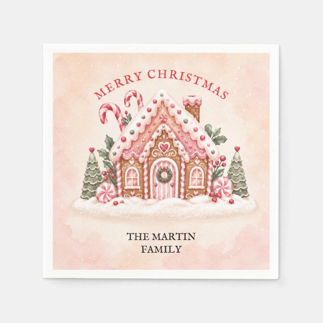 Servilleta De Papel Casa de Jengibre Personalizada Navidad Familiar (Anverso)