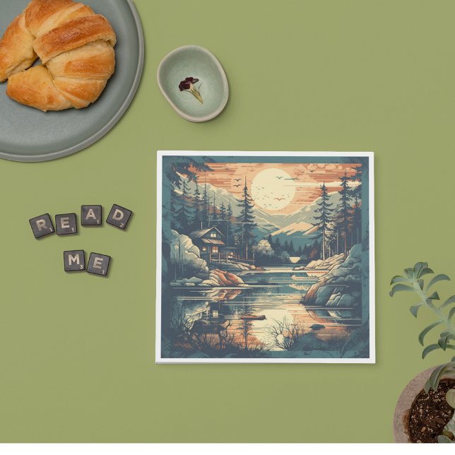 Servilleta De Papel Casa de montaña Escandinavia Retro Art (Subido por el creador)