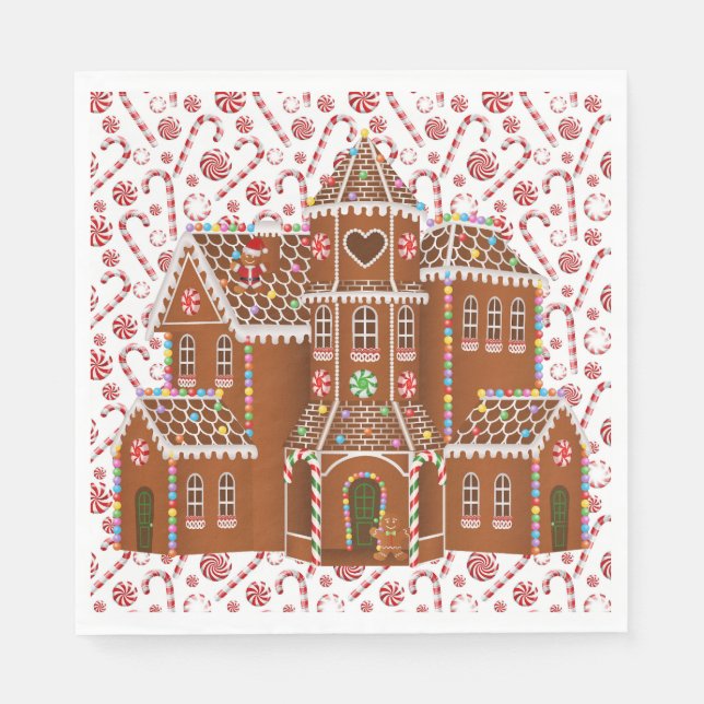 Servilleta De Papel Casa de Pan de Jengibre con Dulces  (Anverso)