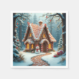 Servilleta De Papel Casa de pan de jengibre de Navidad con un muñeco d